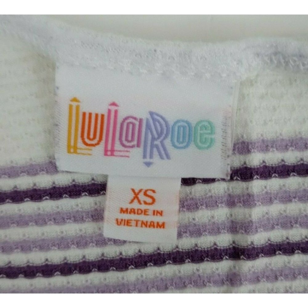 LuLaRoe Irma Tunic Purple & White Striped Textures Shirt Size XS - Picture 3 of 3